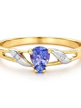 Natural 0.40 Cts Tanzanite & Diamonds Ring 10k Yellow Gold